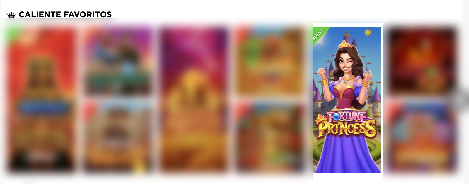 Fortune Princess by Mazal Games featured in the Caliente Favoritos selection on Caliente.mx, surrounding titles blurred